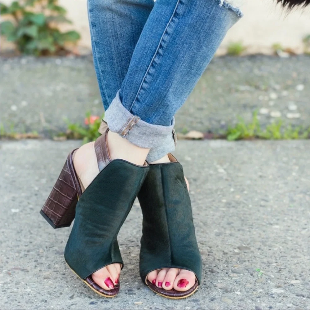 Elegant Green and Brown Ankle Booties